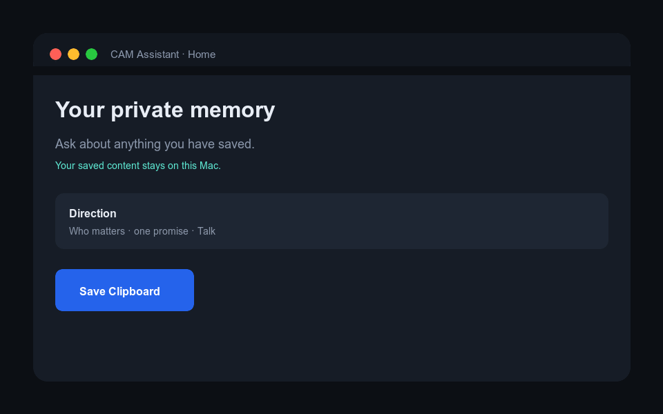 Animated tour: Home private memory, Save Clipboard, Find with citations, Keep